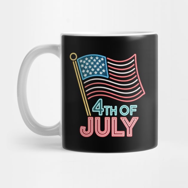 Neon Sign 4th of July American Flag Retro by Creatifly Graphic Tees